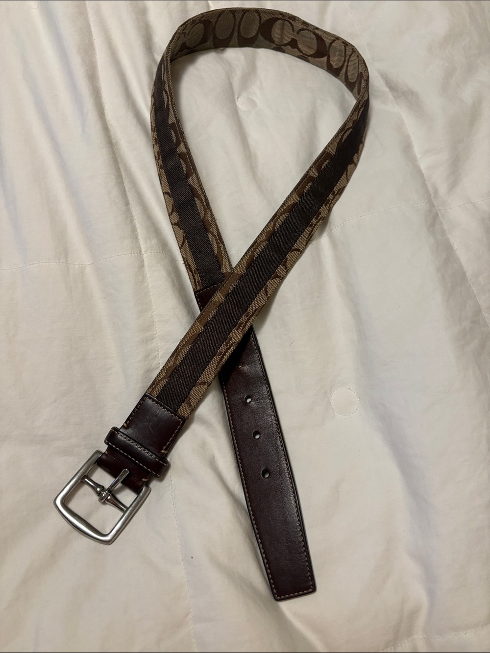Coach Brown Signature Canvas Men’s Belt with Dark Leather Trim 36”